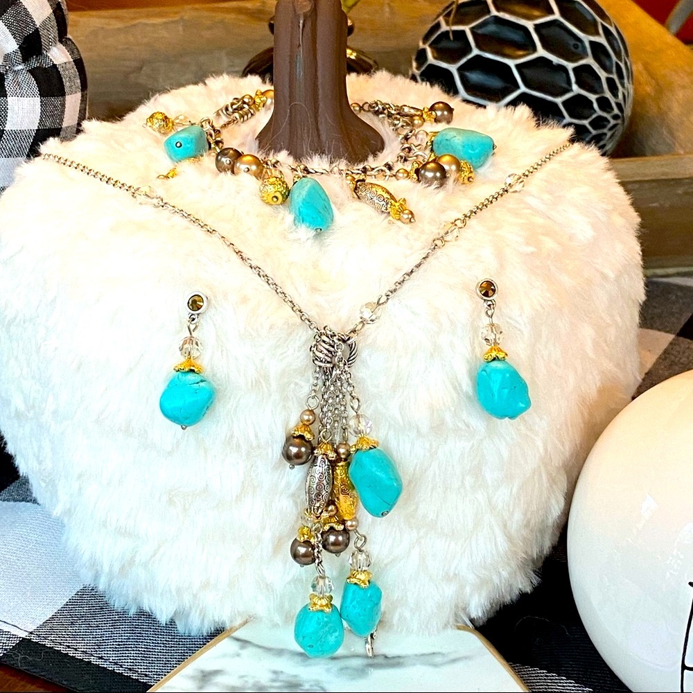 Brighton PERSIANA Turquoise Gold Silver Crystals Necklace Bracelet Earrings - Picture 3 of 17